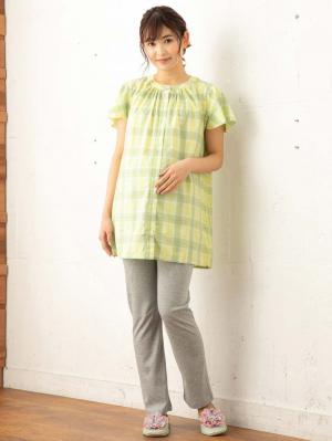 マタニティ パジャマ・ルームウェア|（MAMMY　LUNA）【授乳しやすい】マドラスチェックパジャマ|グリーン