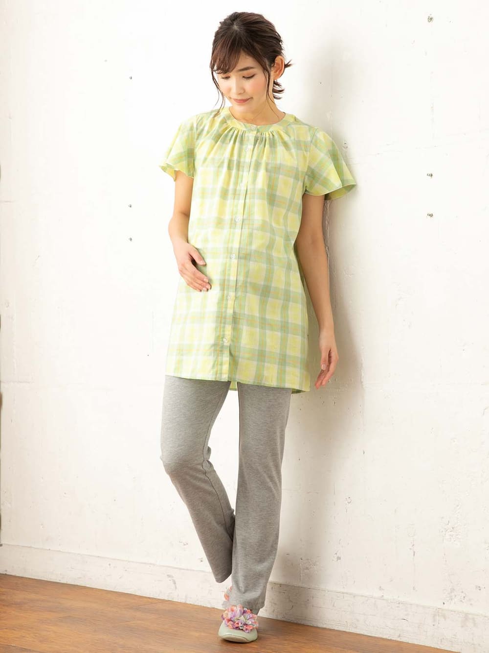 マタニティ パジャマ・ルームウェア|（MAMMY　LUNA）【授乳しやすい】マドラスチェックパジャマ|グリーン