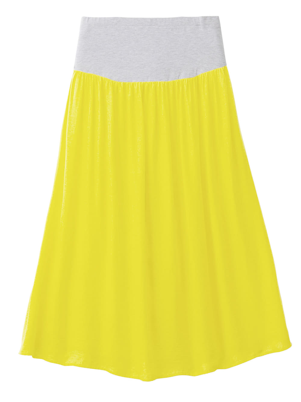 マタニティ スカート|【産前産後対応】ヴィンテージサテン ギャザーロングスカート【出産後も長く使える】|イエロー