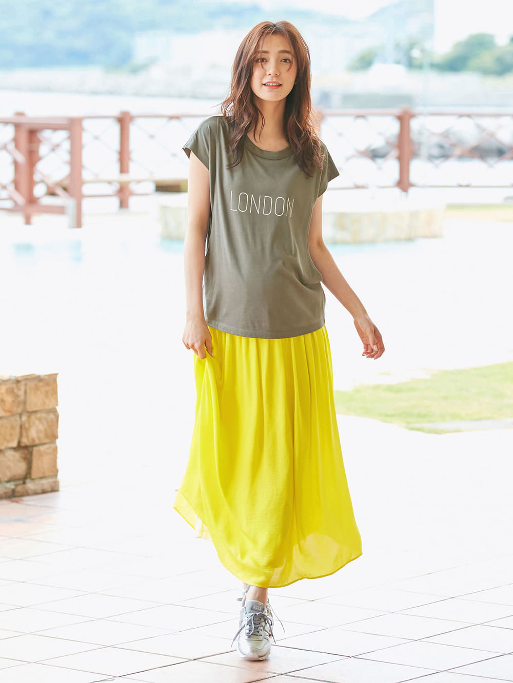 マタニティ スカート|【産前産後対応】ヴィンテージサテン ギャザーロングスカート【出産後も長く使える】|イエロー