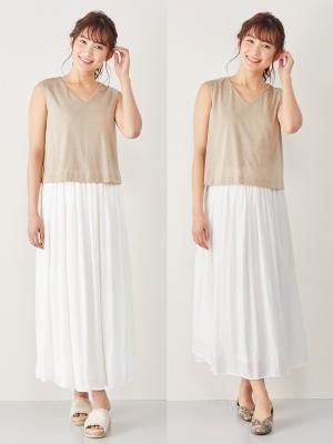 マタニティ ワンピース|異素材ロングワンピース　マタニティ・授乳服【出産後も長く使える】