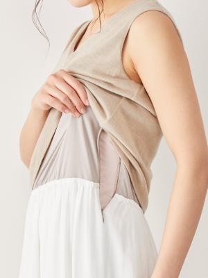 マタニティ ワンピース|異素材ロングワンピース　マタニティ・授乳服【出産後も長く使える】