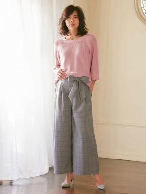マタニティ トップス|綿混片畦編みフレアスリーブニット|グレイッシュピンク