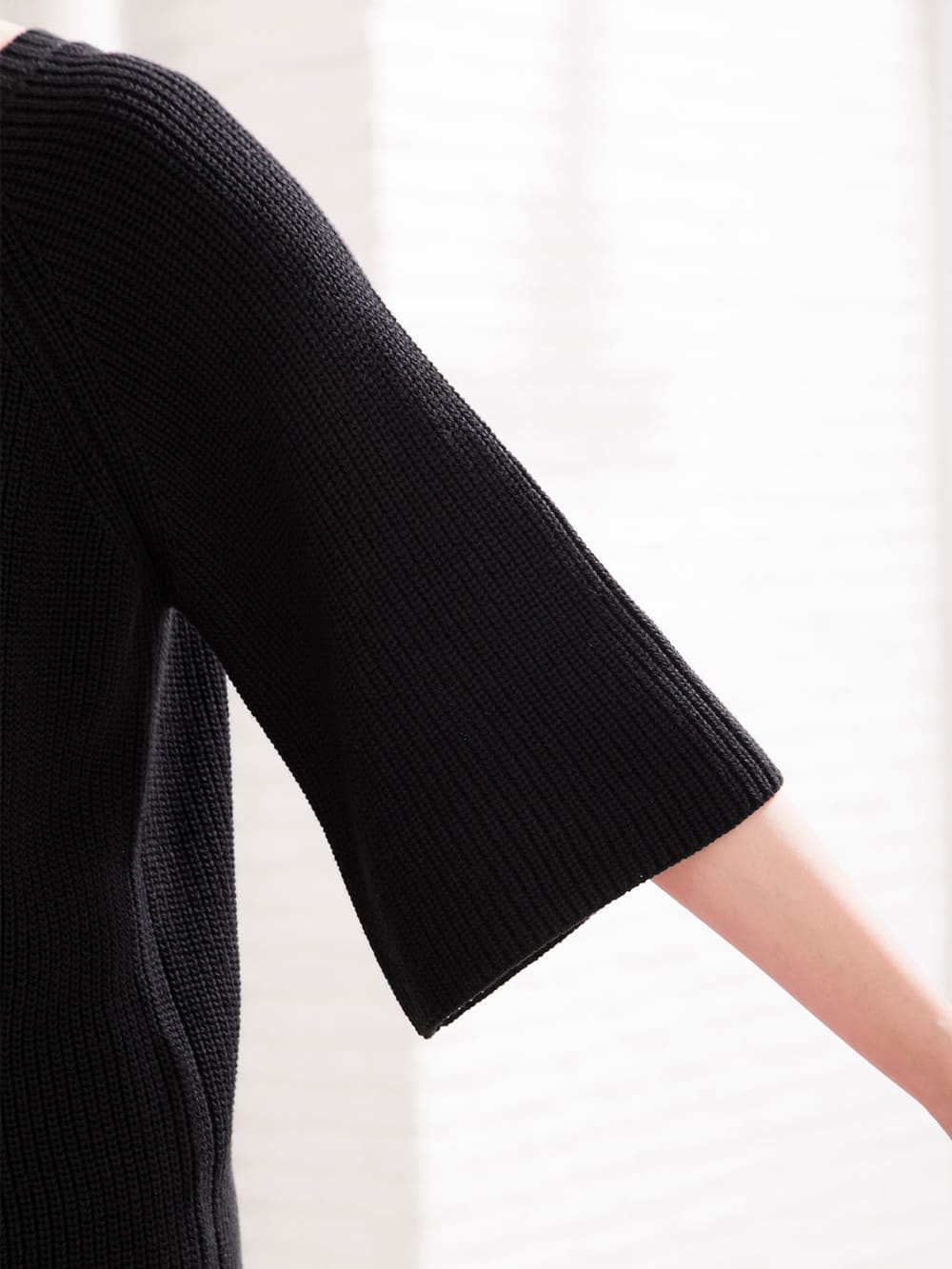 マタニティ トップス|綿混片畦編みフレアスリーブニット