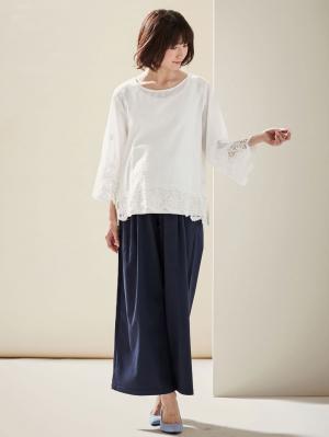 マタニティ トップス|スカラップ刺繍ベルスリーブブラウス マタニティ・授乳服【出産後も長く使える】|ベージュ