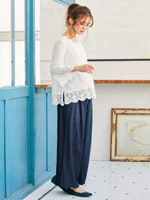 マタニティ トップス|スカラップ刺繍ベルスリーブブラウス マタニティ・授乳服【出産後も長く使える】|オフ