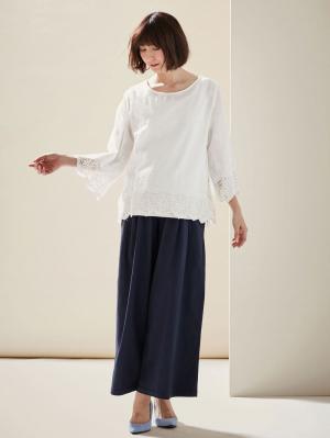 マタニティ トップス|スカラップ刺繍ベルスリーブブラウス マタニティ・授乳服【出産後も長く使える】|ベージュ