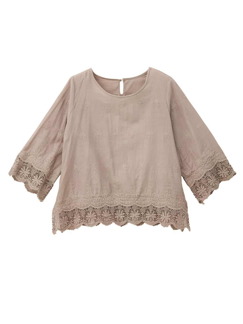 マタニティ トップス|スカラップ刺繍ベルスリーブブラウス マタニティ・授乳服【出産後も長く使える】|ベージュ