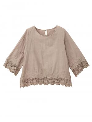マタニティ トップス|スカラップ刺繍ベルスリーブブラウス マタニティ・授乳服【出産後も長く使える】|ベージュ