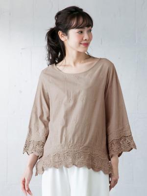 マタニティ トップス|スカラップ刺繍ベルスリーブブラウス マタニティ・授乳服【出産後も長く使える】|ベージュ