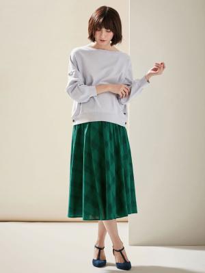 マタニティ スカート|【マタニティ・授乳服】【産前産後対応】リネン混チェックギャザーフレアスカート【出産後も長く使える】|グリーン