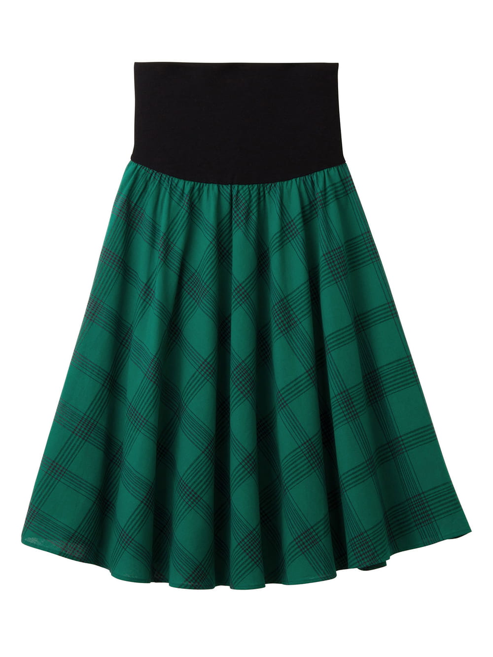 マタニティ スカート|【マタニティ・授乳服】【産前産後対応】リネン混チェックギャザーフレアスカート【出産後も長く使える】|グリーン