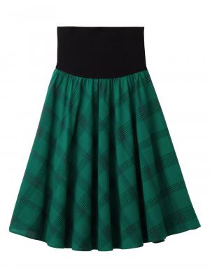 マタニティ スカート|【マタニティ・授乳服】【産前産後対応】リネン混チェックギャザーフレアスカート【出産後も長く使える】|グリーン