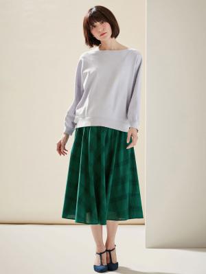 マタニティ スカート|【マタニティ・授乳服】【産前産後対応】リネン混チェックギャザーフレアスカート【出産後も長く使える】|グリーン