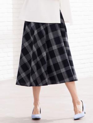 マタニティ スカート|【マタニティ・授乳服】【産前産後対応】リネン混チェックギャザーフレアスカート【出産後も長く使える】|ネイビー