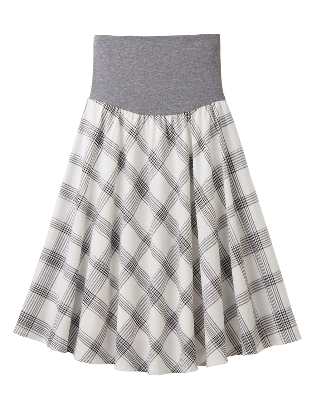 マタニティ スカート|【マタニティ・授乳服】【産前産後対応】リネン混チェックギャザーフレアスカート【出産後も長く使える】|オフ