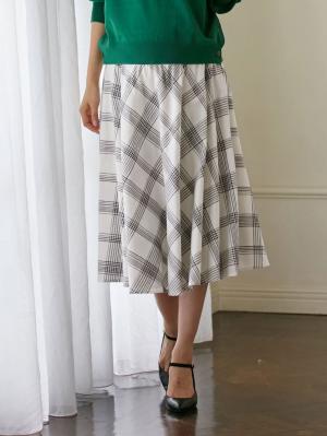 マタニティ スカート|【マタニティ・授乳服】【産前産後対応】リネン混チェックギャザーフレアスカート【出産後も長く使える】|オフ