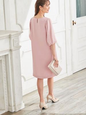 マタニティ ワンピース|ドットチュールレースレイヤースリーブワンピース　マタニティ・授乳服【出産後も長く使える】|ペールピンク