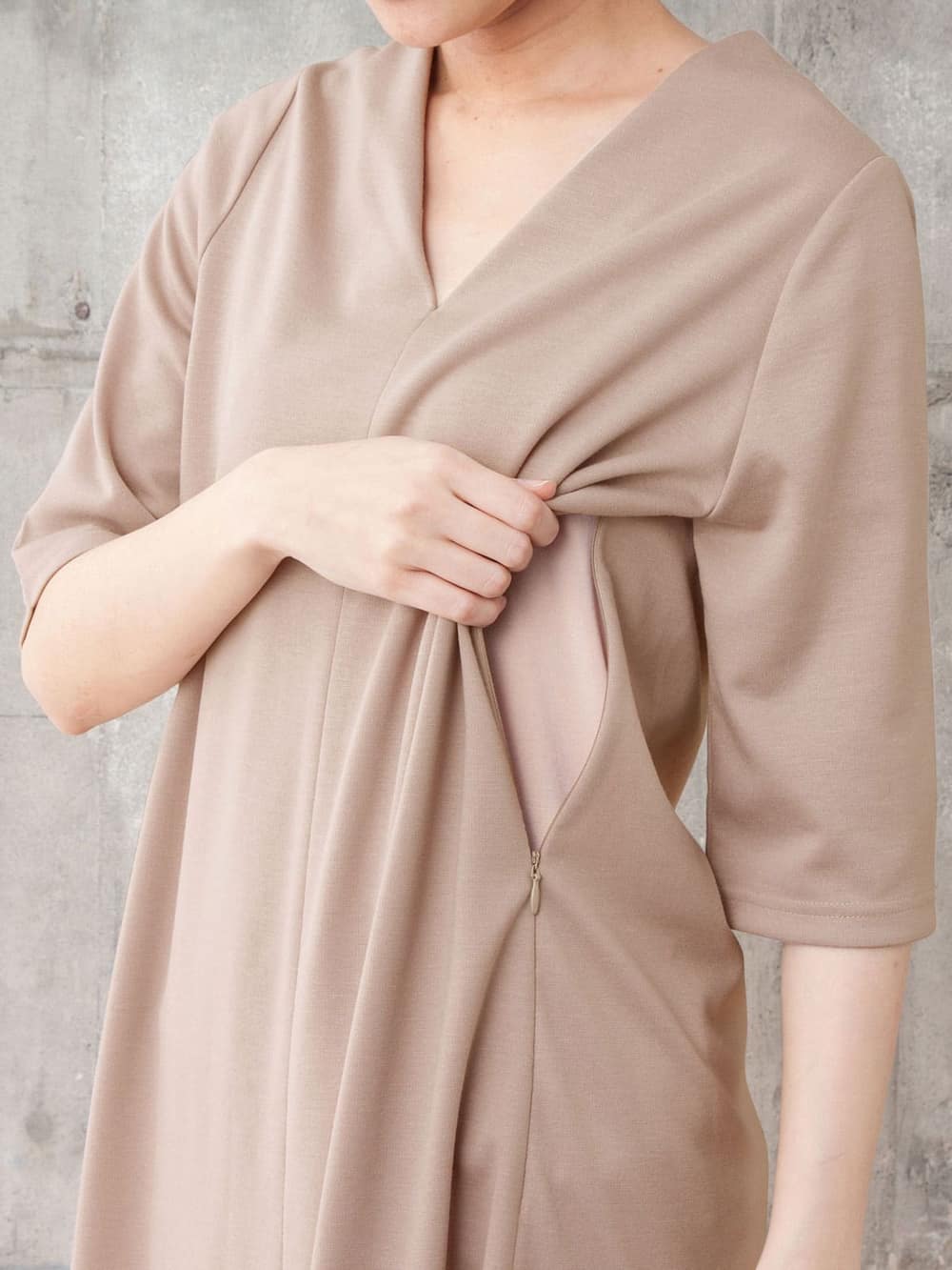 マタニティ ワンピース|ポンチVネック六分袖ワンピース　マタニティ・授乳服【出産後も長く使える】