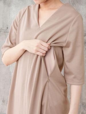 マタニティ ワンピース|ポンチVネック六分袖ワンピース　マタニティ・授乳服【出産後も長く使える】