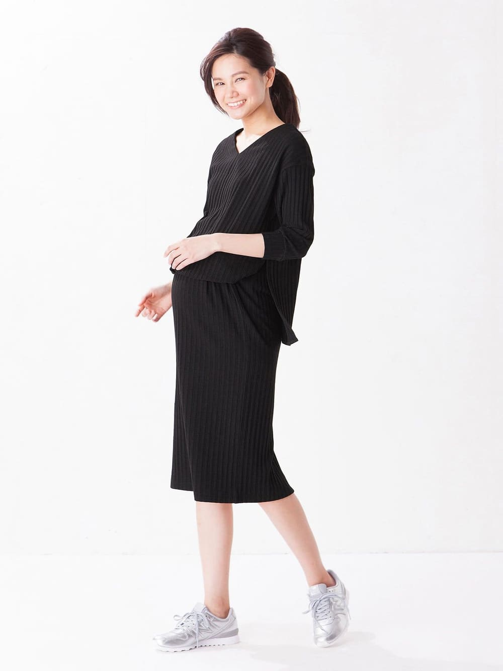 マタニティ ワンピース 授乳しやすい 産前産後対応 テレコ素材ｖネックレイヤードワンピース マタニティウェア 授乳服通販 エンジェリーベ 公式