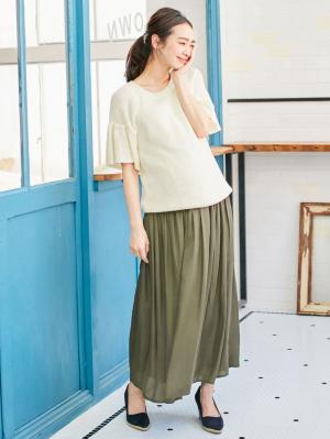 マタニティ トップス|綿混片畦フレンチスリーブーニット【出産後も長く使える】|アイボリー