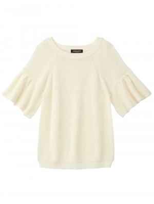 マタニティ トップス|綿混片畦フレンチスリーブーニット【出産後も長く使える】|アイボリー