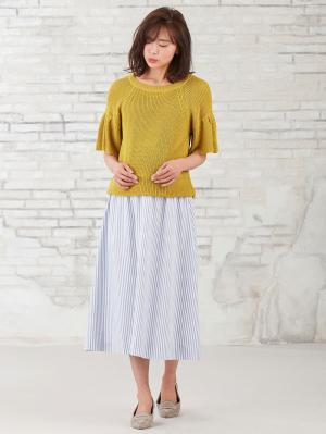 マタニティ トップス|綿混片畦フレンチスリーブーニット【出産後も長く使える】|イエロー