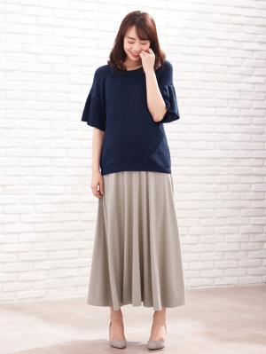 マタニティ トップス|綿混片畦フレンチスリーブーニット【出産後も長く使える】|ぺサントブルー