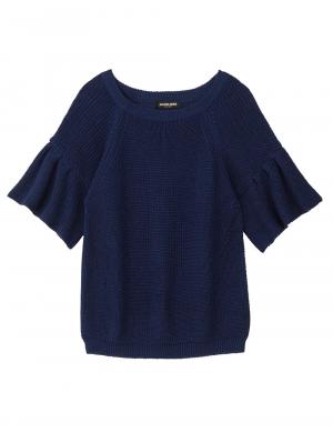 マタニティ トップス|綿混片畦フレンチスリーブーニット【出産後も長く使える】|ぺサントブルー