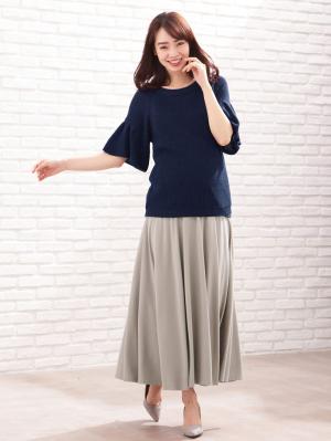 マタニティ トップス|綿混片畦フレンチスリーブーニット【出産後も長く使える】|ぺサントブルー