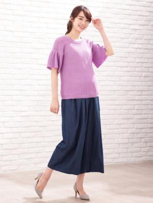 マタニティ トップス|綿混片畦フレンチスリーブーニット【出産後も長く使える】|スミレ