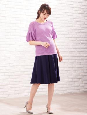 マタニティ トップス|綿混片畦フレンチスリーブーニット【出産後も長く使える】|スミレ