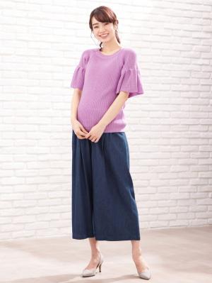 マタニティ トップス|綿混片畦フレンチスリーブーニット【出産後も長く使える】|スミレ