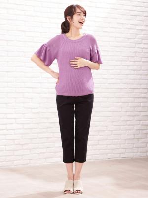 マタニティ トップス|綿混片畦フレンチスリーブーニット【出産後も長く使える】|スミレ