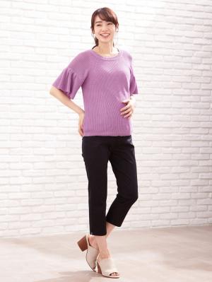 マタニティ トップス|綿混片畦フレンチスリーブーニット【出産後も長く使える】|スミレ