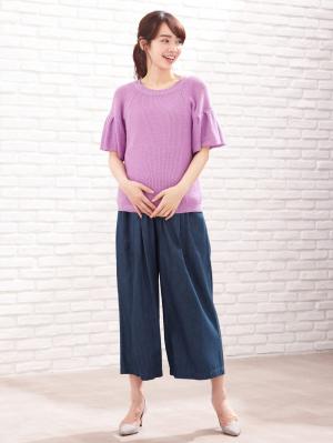 マタニティ トップス|綿混片畦フレンチスリーブーニット【出産後も長く使える】|スミレ