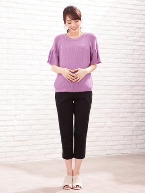 マタニティ トップス|綿混片畦フレンチスリーブーニット【出産後も長く使える】|スミレ