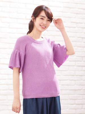 マタニティ トップス|綿混片畦フレンチスリーブーニット【出産後も長く使える】|スミレ