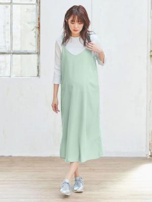 マタニティ ワンピース|【セット】キャミワンピース×八分袖リブトップスセット　マタニティ・授乳服【出産後も長く使える】|ミント×オフ