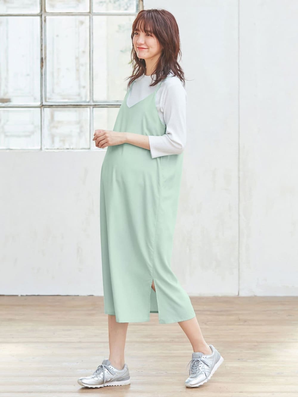 マタニティ ワンピース|【セット】キャミワンピース×八分袖リブトップスセット　マタニティ・授乳服【出産後も長く使える】|ミント×オフ