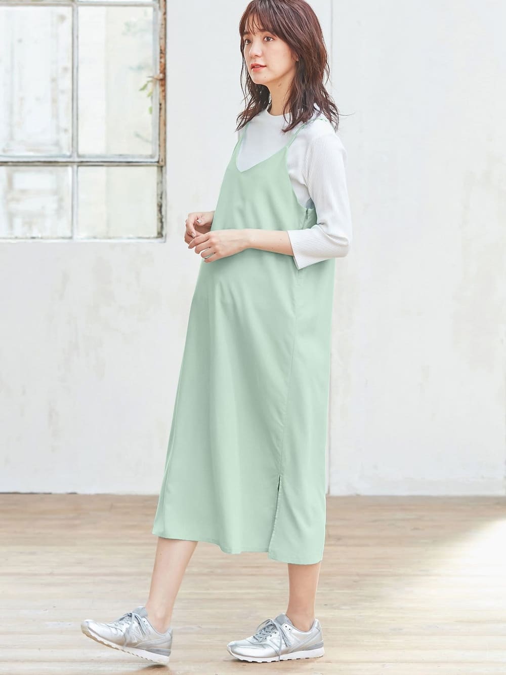 マタニティ ワンピース|【セット】キャミワンピース×八分袖リブトップスセット　マタニティ・授乳服【出産後も長く使える】|ミント×オフ