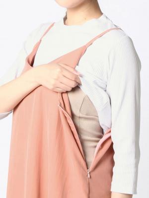 マタニティ ワンピース|【セット】キャミワンピース×八分袖リブトップスセット　マタニティ・授乳服【出産後も長く使える】