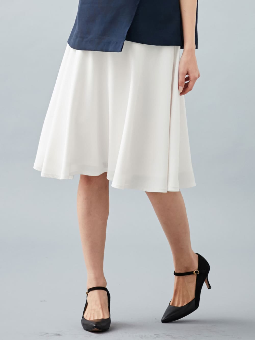 マタニティ スカート|【産前産後対応】ミモレ丈フレアスカート【出産後も長く使える】|オフホワイト