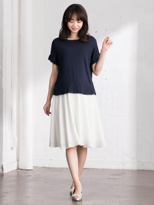 マタニティ スカート|【産前産後対応】ミモレ丈フレアスカート【出産後も長く使える】|オフホワイト