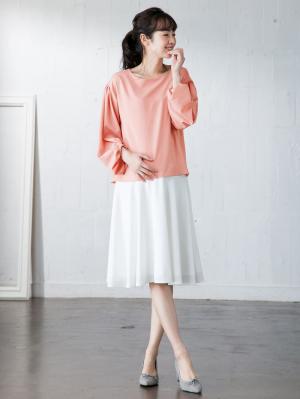 マタニティ トップス|タックギャザーボリュームスリーブブラウス　マタニティ・授乳服【出産後も長く使える】|ペールピンク