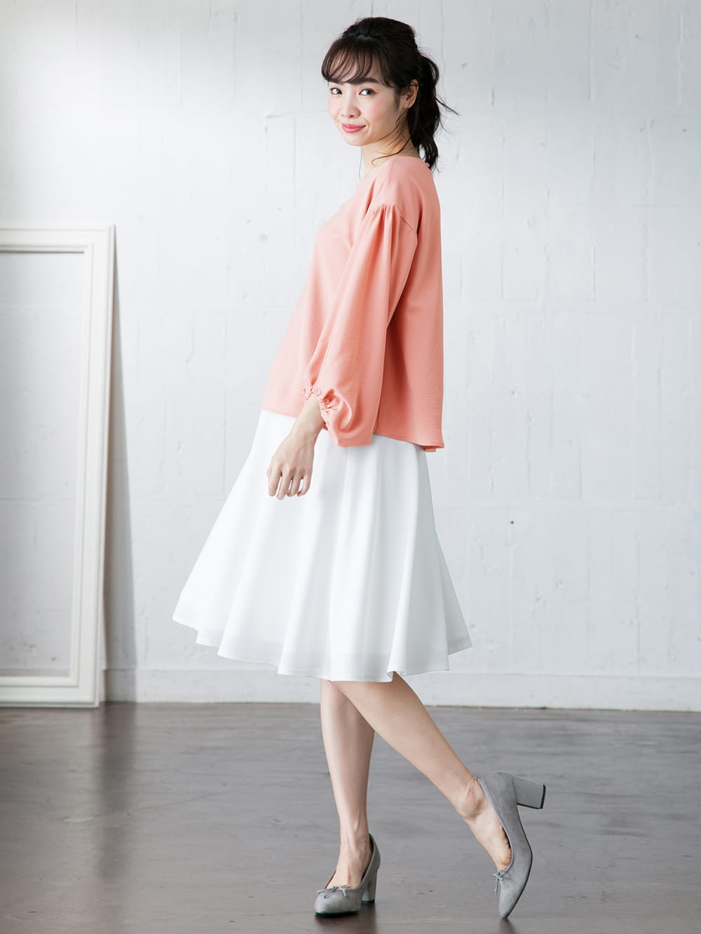 マタニティ トップス|タックギャザーボリュームスリーブブラウス　マタニティ・授乳服【出産後も長く使える】|ペールピンク