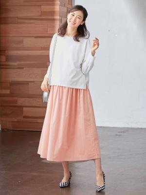 マタニティ ワンピース|【セット】ノースリーブ切替ワンピース＆プルオーバーセットアップ　マタニティ・授乳服【出産後も長く使える】|オフ×ピンク