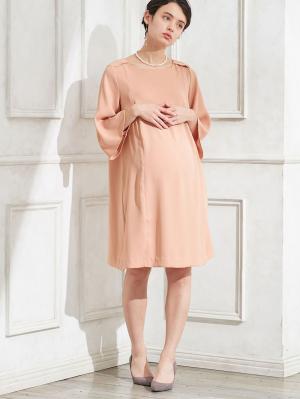 マタニティ ワンピース|ハイクオリティジョーゼット ベルスリーブワンピース　マタニティ・授乳服【出産後も長く使える】|ピンク
