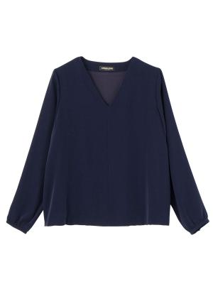 マタニティ ワンピース|【マタニティ・授乳服】【セット】ハイクオリティジョーゼットVネックブラウス＆タイトスカートセットアップ【出産後も長く使える】|ネイビー×オフ